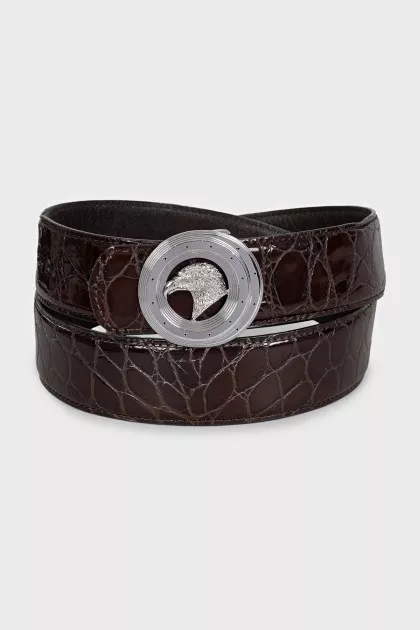 Men's brown crocodile leather belt