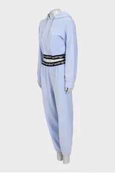 Blue tracksuit with black elastic waistbands with logo