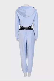 Blue tracksuit with black elastic waistbands with logo