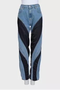 Straight jeans with textile inserts