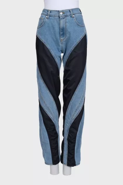 Straight jeans with textile inserts