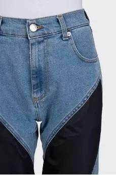 Straight jeans with textile inserts