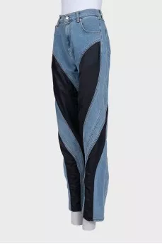 Straight jeans with textile inserts