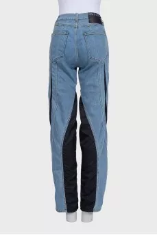 Straight jeans with textile inserts