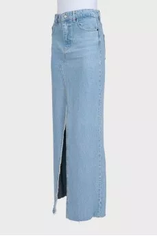 Straight-cut denim skirt with slits