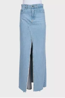 Straight-cut denim skirt with slits
