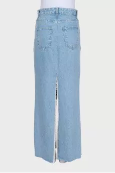 Straight-cut denim skirt with slits
