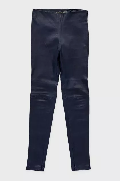 Blue skinny leather trousers
