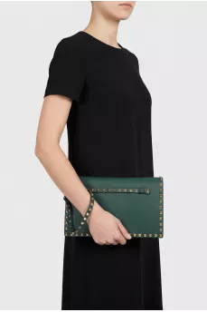 Шкіряний зелений клатч Rockstud