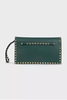 Шкіряний зелений клатч Rockstud