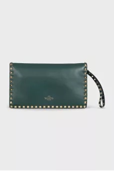 Шкіряний зелений клатч Rockstud