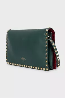 Шкіряний зелений клатч Rockstud