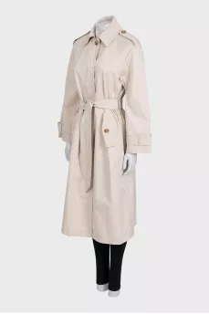 Beige trench coat with a buttoned belt