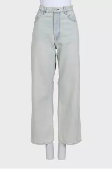 Wide-leg blue jeans with pockets