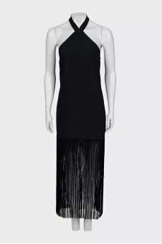 Dress with a tie and fringe decoration