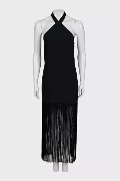 Dress with a tie and fringe decoration