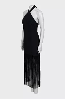 Dress with a tie and fringe decoration