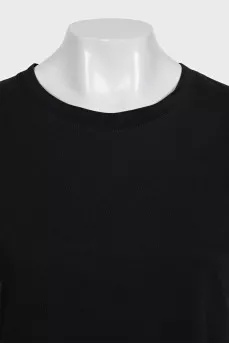 Black plain straight-cut T-shirt