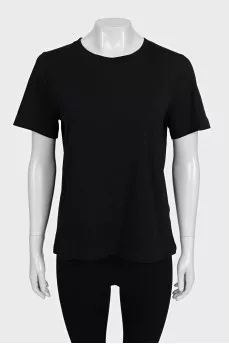 Black plain straight-cut T-shirt