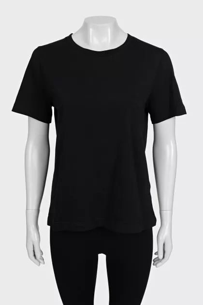 Black plain straight-cut T-shirt