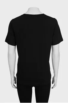 Black plain straight-cut T-shirt