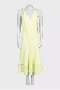Green V-neck dress with tie shoulders