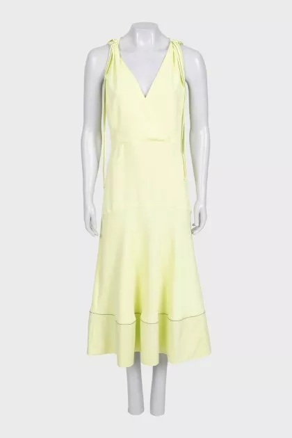 Green V-neck dress with tie shoulders