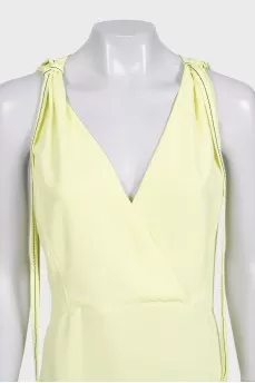 Green V-neck dress with tie shoulders
