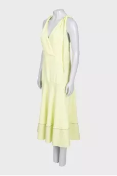 Green V-neck dress with tie shoulders