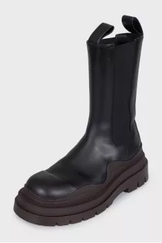 High leather boots with a chunky platform