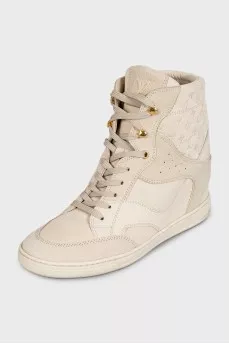 Grey leather and suede sneakers with branded embossing