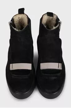 Suede boots with silver decor