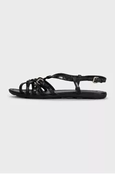 Black leather sandals with straps