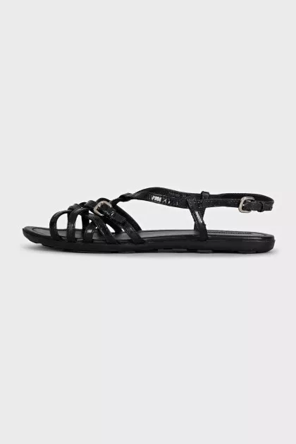 Black leather sandals with straps