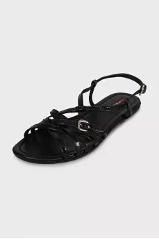 Black leather sandals with straps