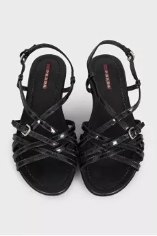 Black leather sandals with straps