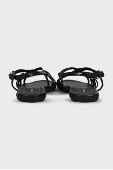 Black leather sandals with straps