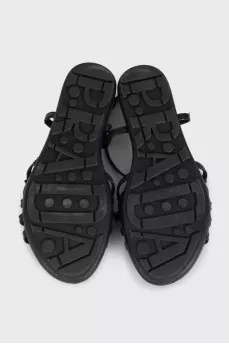 Black leather sandals with straps