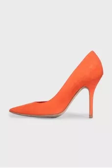 Orange suede pumps