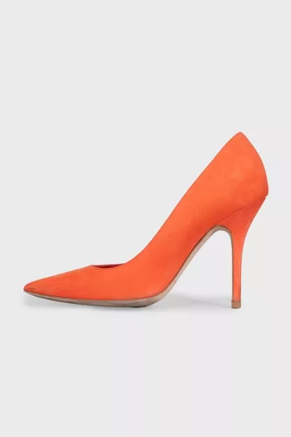 Orange suede pumps