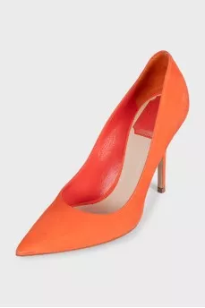 Orange suede pumps