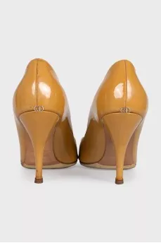 Yellow patent leather high heels