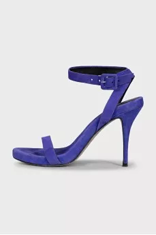 Blue suede strappy heeled sandals