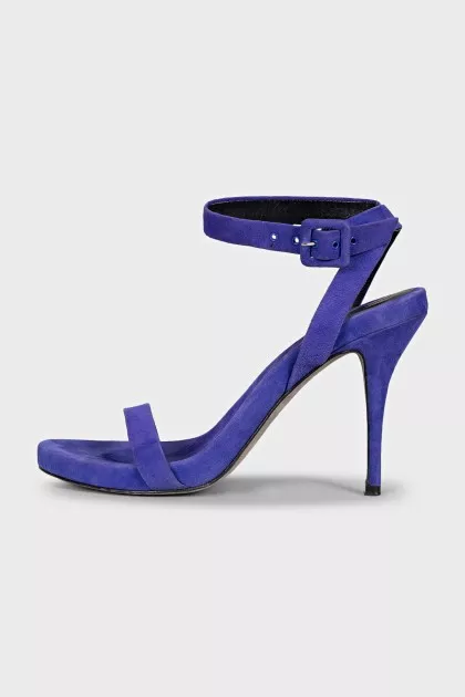 Blue suede strappy heeled sandals
