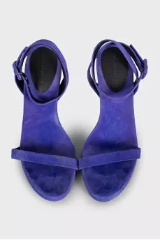 Blue suede strappy heeled sandals