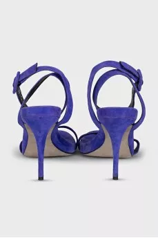 Blue suede strappy heeled sandals