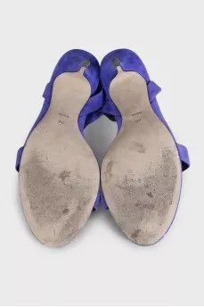 Blue suede strappy heeled sandals