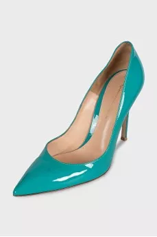 Green leather pumps