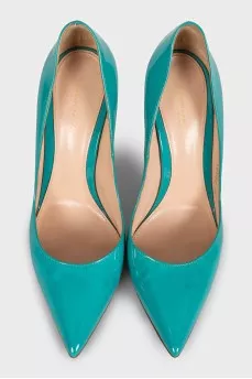 Green leather pumps