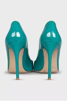 Green leather pumps